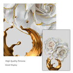 3pcs White Rose Canvas Wall Art with Golden Splash