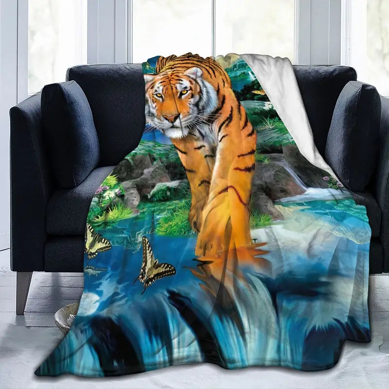 Moonlight Tiger Fleece Blanket - Queen Size Plush Throw