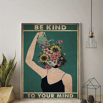 Abstract Canvas Wall Art - Watering Girl & Plant Decor