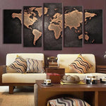 5pcs HD Printed World Map Canvas Wall Art Set
