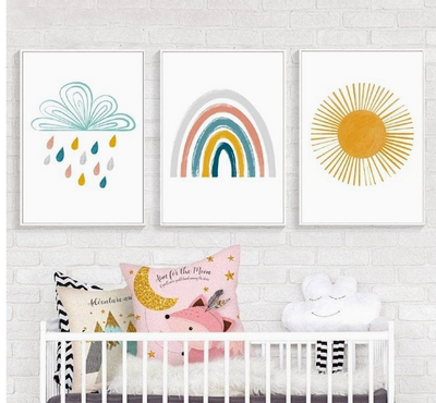3pcs Cartoon Rainbow Canvas Wall Art for Home Decor