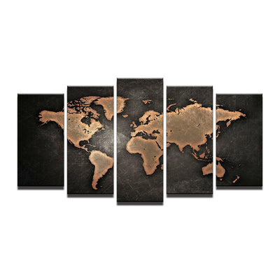5-Piece World Map Canvas Wall Art Decor