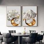 3pcs White Rose Canvas Wall Art with Golden Splash
