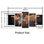 5pcs HD Printed World Map Canvas Wall Art Set