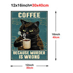 Black Cat Lovers Coffee Poster Wall Art Canvas Print
