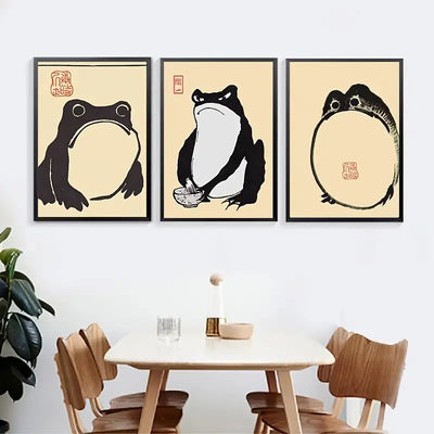 3pcs Vintage Matsumoto Frog Canvas Wall Art Decor