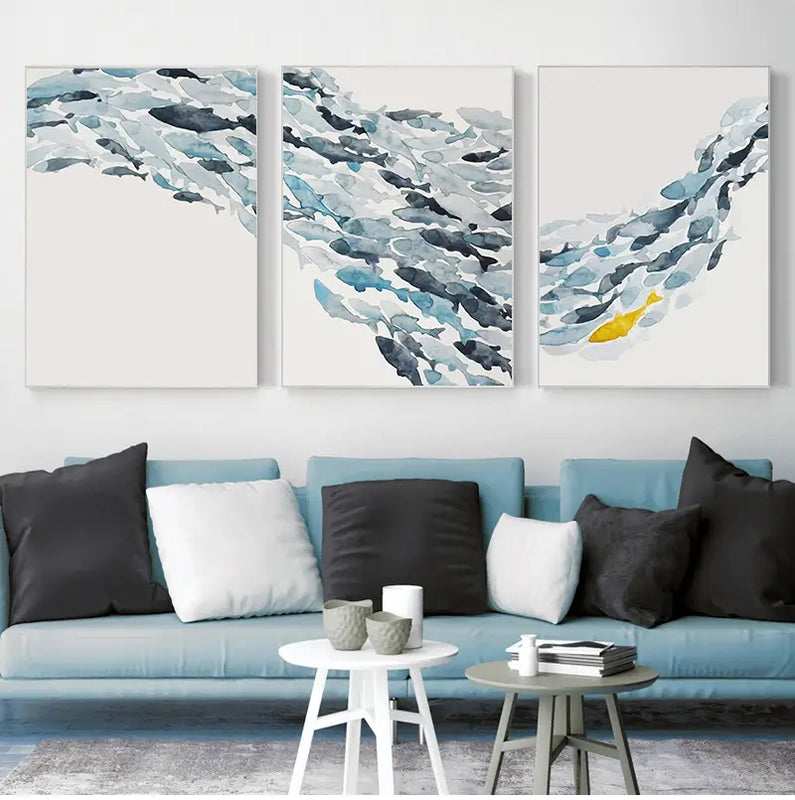 3pc Watercolor Fish Wall Art Canvas Posters (No Frames)