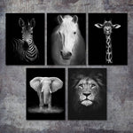 Modern Black and White Animal Canvas Wall Art