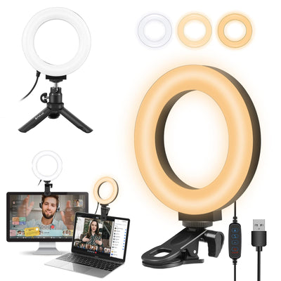 Video Conference Lighting Kit 3200k-6500K Dimmable Led Ring Light Clip on Laptop Monitor for Webcam Lighting/Zoom Calls/Remote Working/Self Broadcasting and Live Streaming/YouTube Video/TikTok
