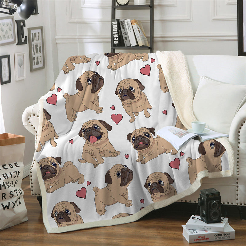 Winter Double-Layer Thick Blanket, Dog Series Fleece Throw