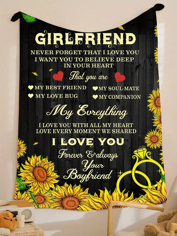 Flannel Sunflower Blanket for Girlfriend - Cozy Throw