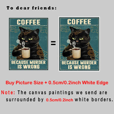 Black Cat Lovers Coffee Poster Wall Art Canvas Print