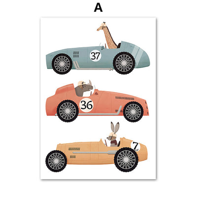 Animal Car Travel Nursery Wall Art Canvas Painting