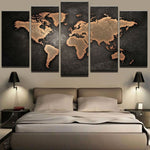 5-Piece World Map Canvas Wall Art Decor