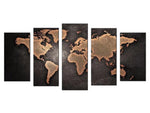 5pcs HD Printed World Map Canvas Wall Art Set